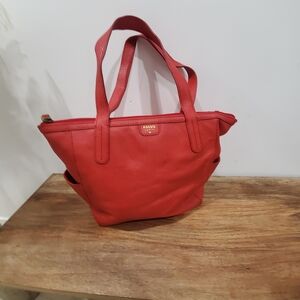 Fossil Red Leather Tote Bag